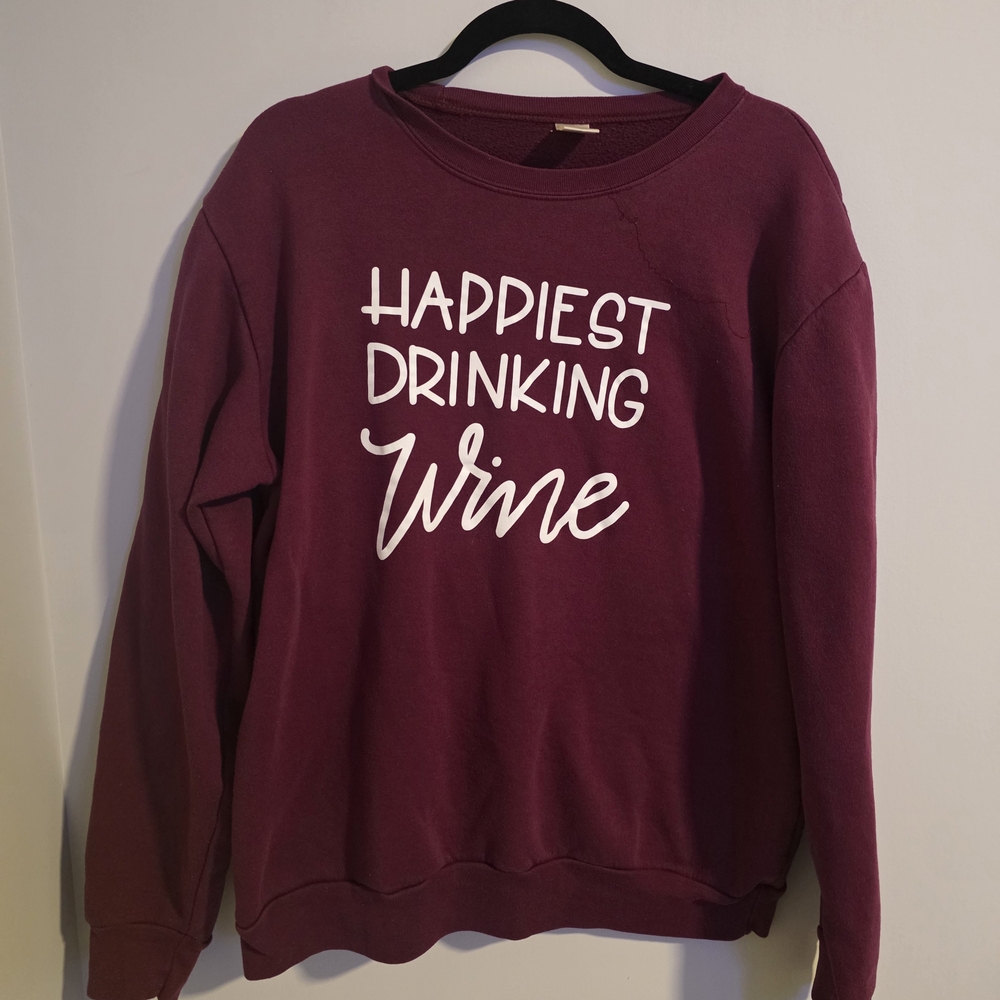 Happiest Drinking Wine Burgundy Graphic Sweatshirt | Size Medium | Cozy Crewneck - Picture 6 of 9